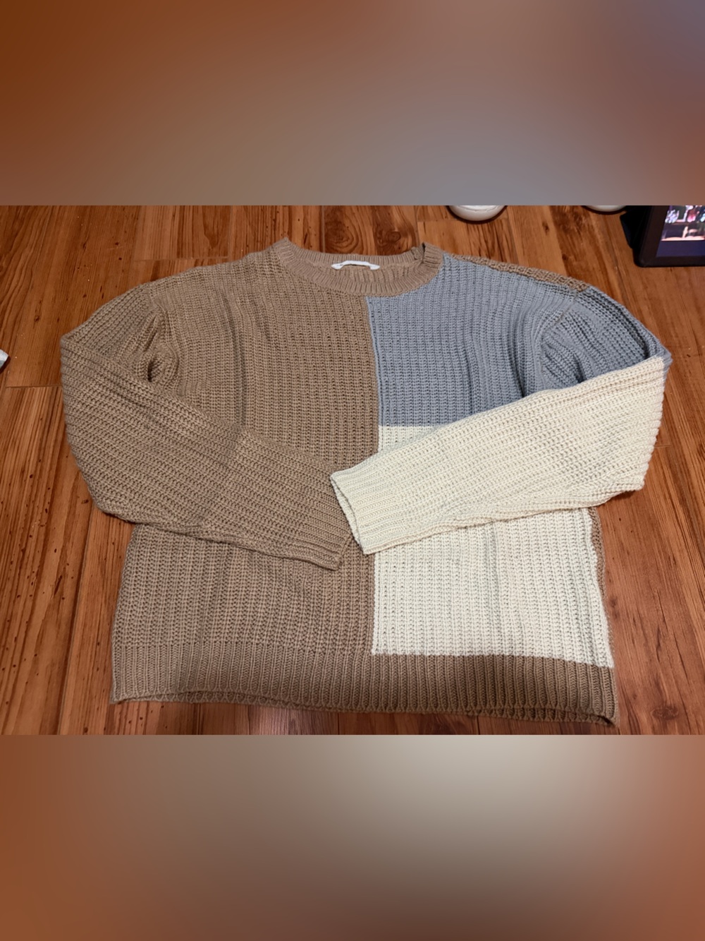 Bluenotes Colorblock Crewneck Sweater in Taupe, Light Blue & Cream